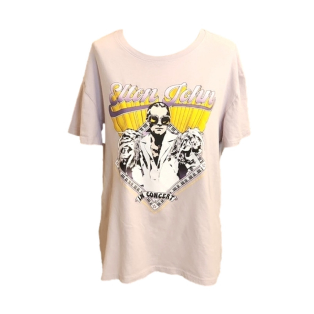 Womens Elton John light lavender graphic tee size Large.